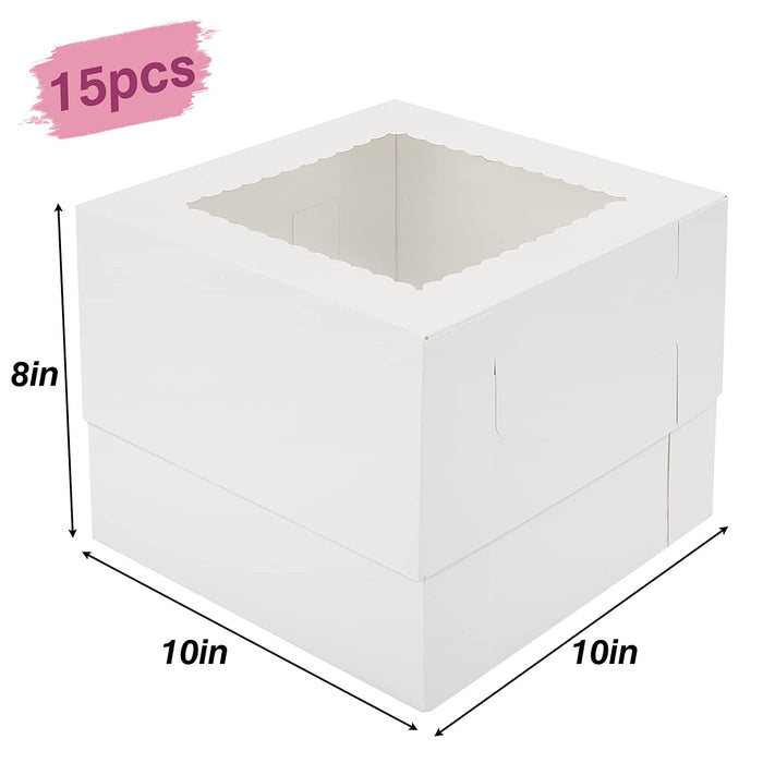 10 x 10 x 8" White Bakery Boxes with Window Pastry Boxes for Cakes, Cookies and Desserts
