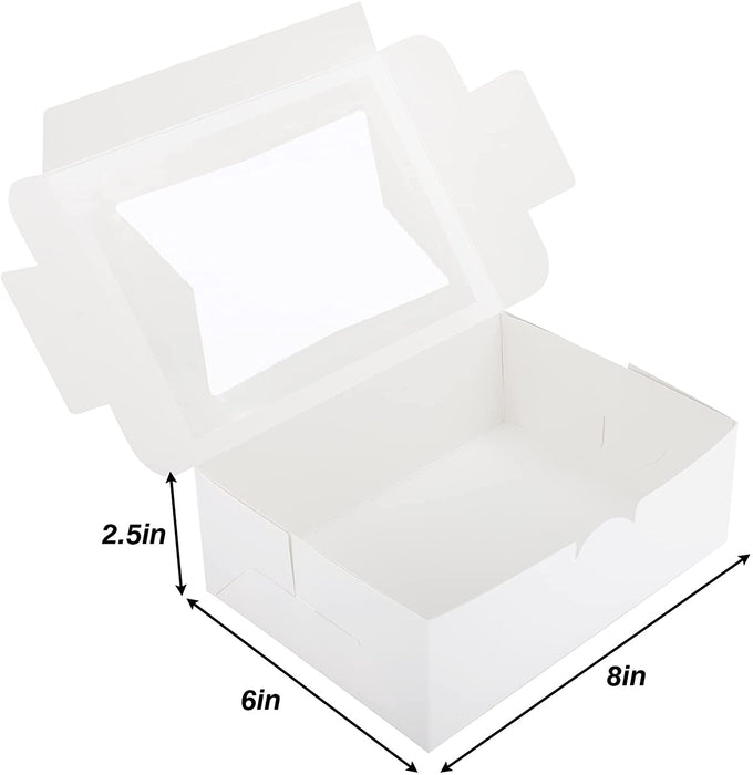 8 X 6 X 2.5" White Bakery Boxes with Window Pastry Boxes for Cakes, Cookies and Desserts