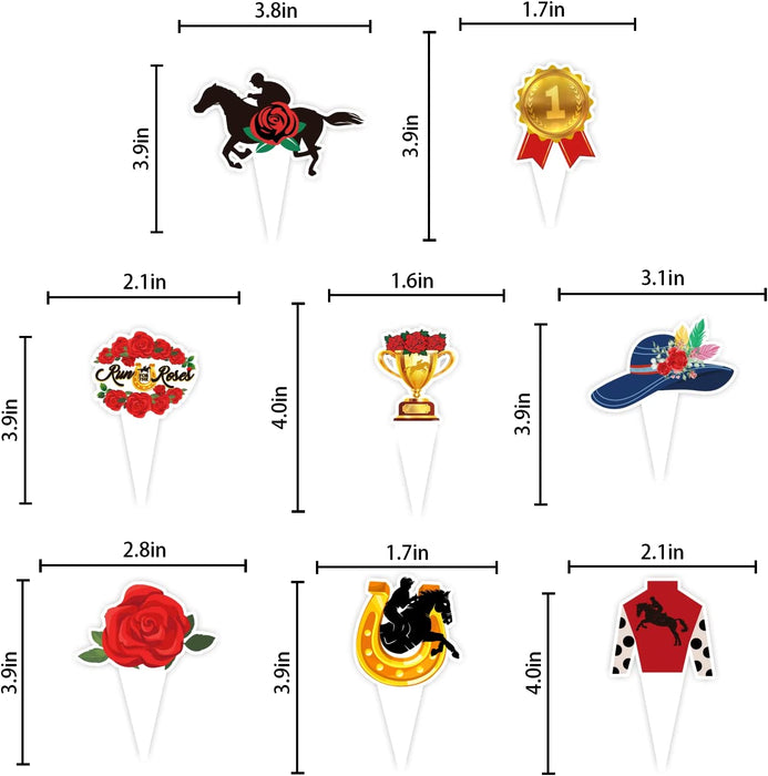 Kentucky Derby horse race-themed food & cupcake 24 piece topper picks set