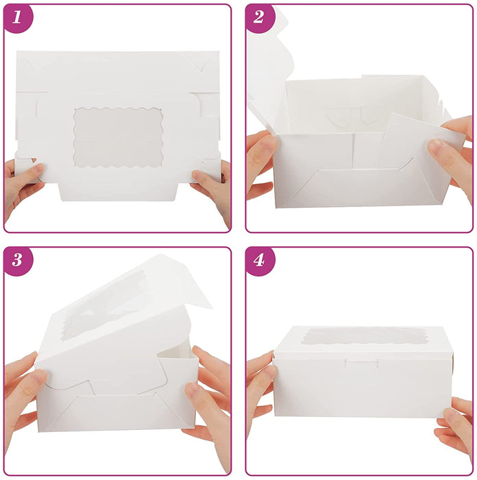 8 X 6 X 2.5" White Bakery Boxes with Window Pastry Boxes for Cakes, Cookies and Desserts