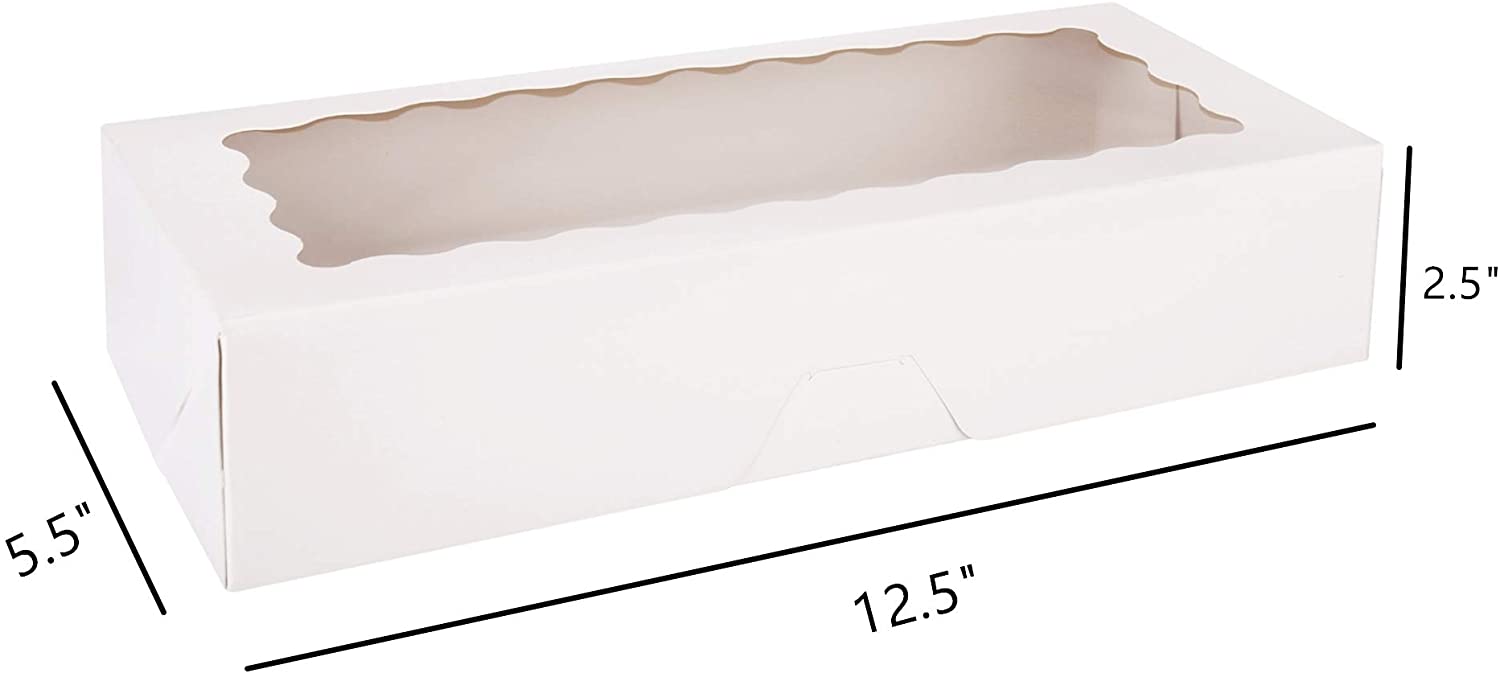 12.5" x 5.5" x 2.5" White Bakery Boxes with Window Pastry Boxes for Strawberries, Cookies and Desserts