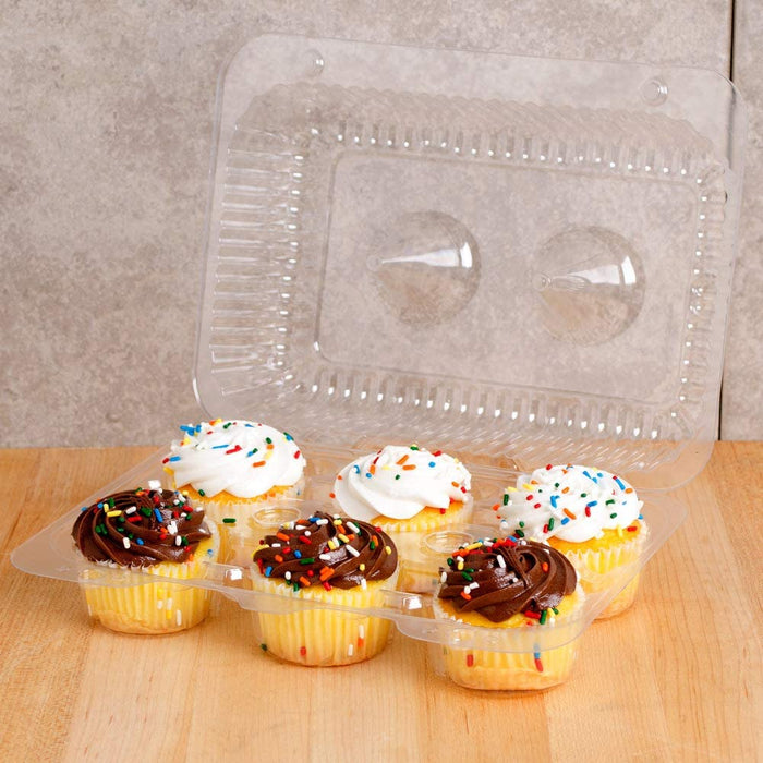 High Dome Plastic Cupcake Containers Holder Carrier, Holds 6