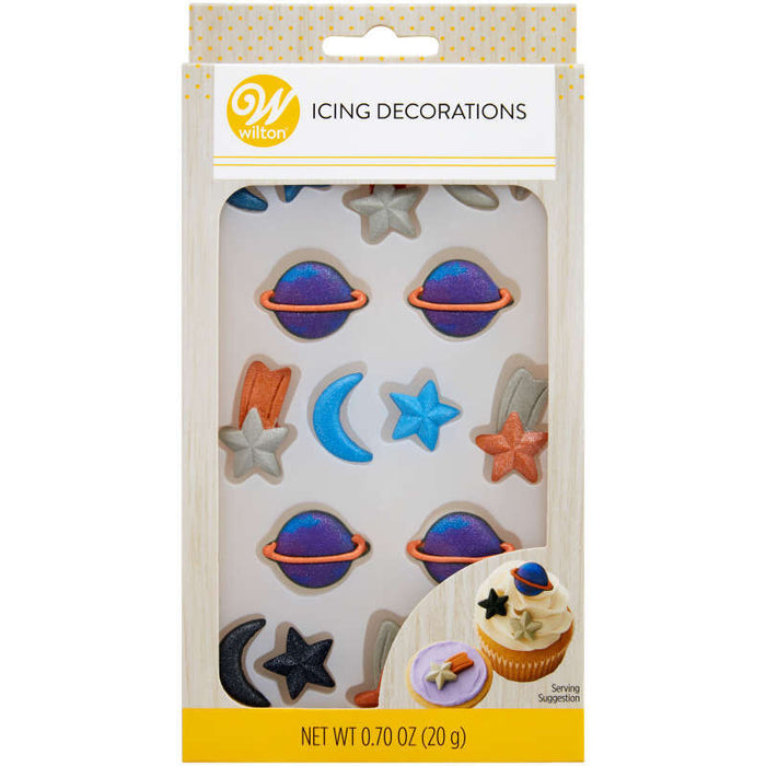 Wilton Planet, Moon and Star Royal Icing Decorations, 0.70 oz. (18 Pieces)
