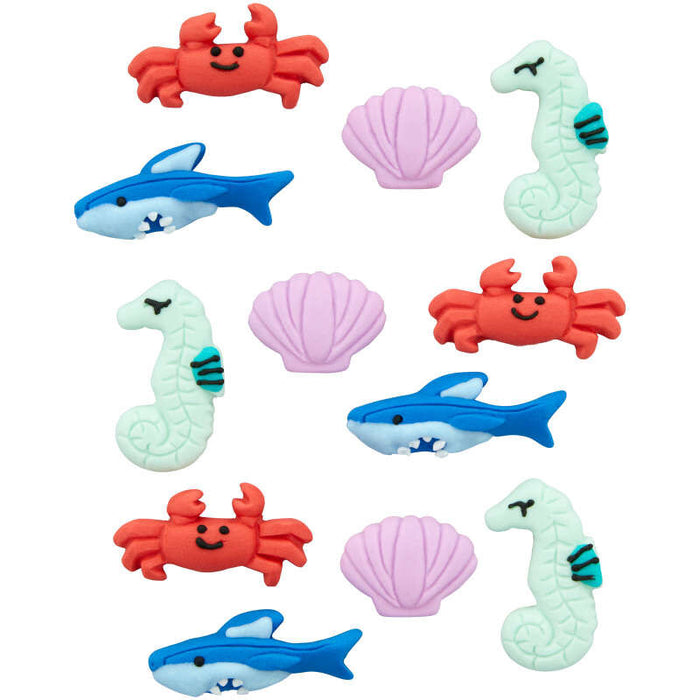 Wilton Crab, Seashell, Seahorse and Shark Royal Icing Decorations, 0.84 oz. (12 Pieces)