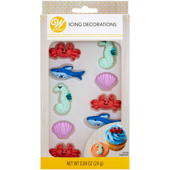 Wilton Crab, Seashell, Seahorse and Shark Royal Icing Decorations, 0.84 oz. (12 Pieces)