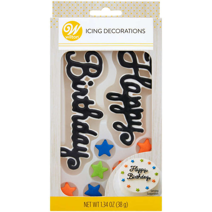 Wilton Edible Happy Birthday Cake Topper Royal Icing Decorations, 1.34 oz. (15 Pieces)