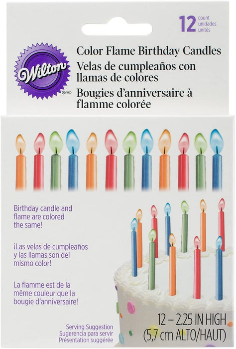 Wilton Color Flame Birthday Candles 2 inch 12 pack -Vivid Colors