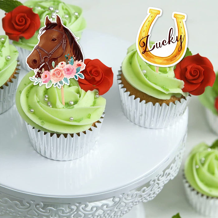Kentucky Derby horse race-themed food & cupcake 12 piece topper picks set
