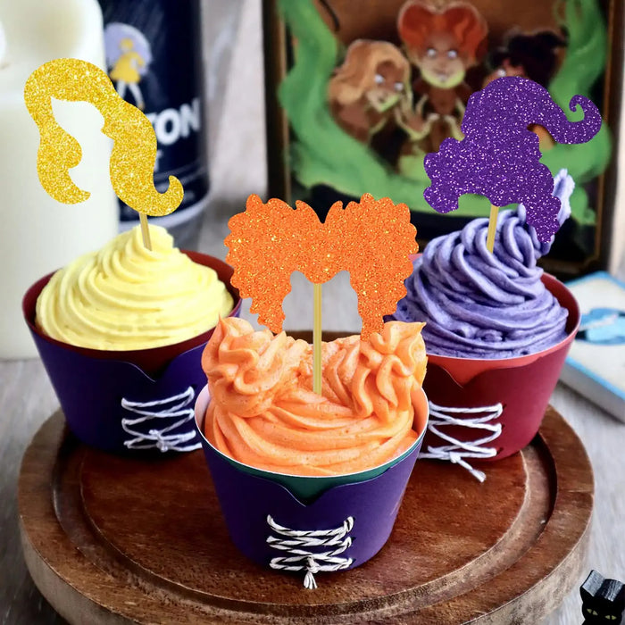 Hocus Pocus Forever Sanderson Sisters Glitter Cupcake Picks set of 12 Halloween