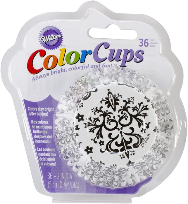 Wilton ColorCups Black and White Damask Standard Baking Cups, 36 Count