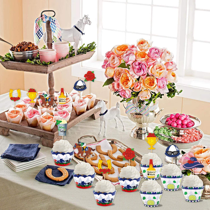 Kentucky Derby horse race-themed food & cupcake 24 piece topper picks set