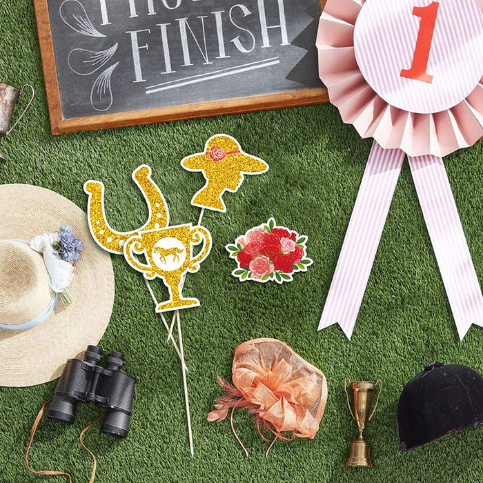 Kentucky Derby horse race-themed food & cupcake 12 piece Gold topper picks set