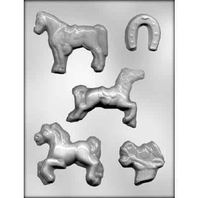 Horse Assortment Chocolate Candy plastic Mold 5 piece- Western, English, Horseshoe, Derby
