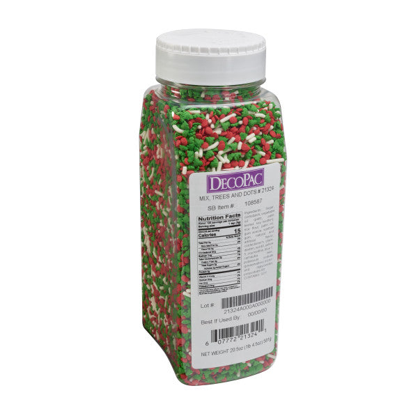 DecoPac Trees & Dots Sprinkle Mix Quins Jimmies Sprinkles 20.5 oz. handheld container