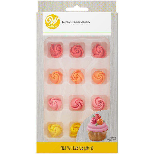 Wilton Red, Orange, Pink and Yellow Rose Royal Icing Decorations, 12-Count