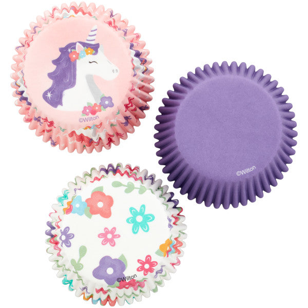 Wilton Unicorn, Flower Print and Solid Purple Baking Cups, 75-Count