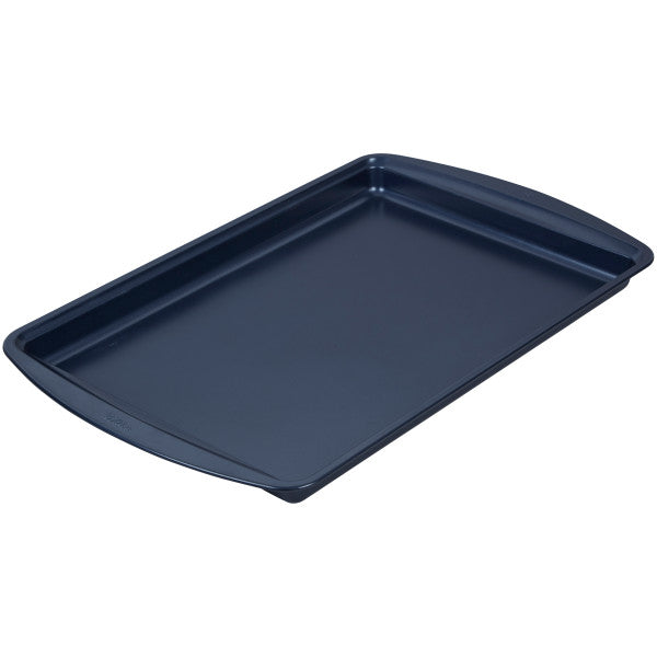 Wilton Diamond-Infused Non-Stick Large Navy Blue Cookie Sheet with Gold Cooling Grid Set