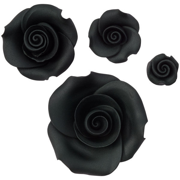 Black Rose Assortment Sugar Soft Premium Edible Decorations 24 count
