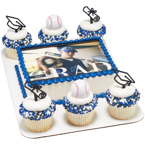 Graduation Icon and cap Assortment Cupcake Cake Pics - set of 12