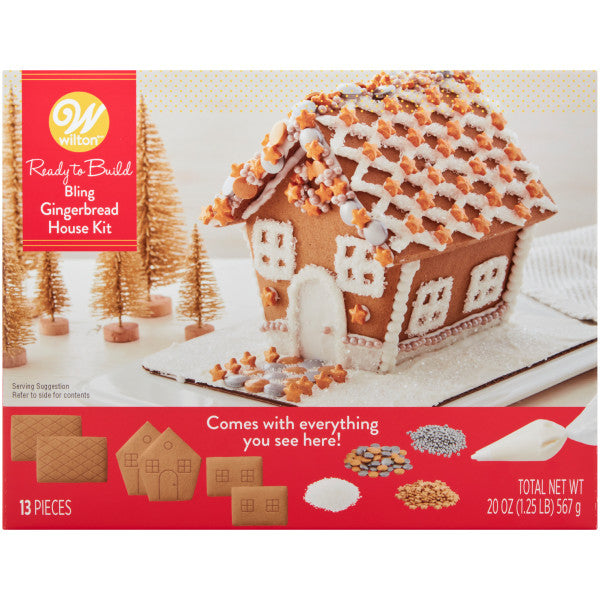 Wilton Ready-to-Build Silver and Gold Bling Gingerbread House Kit, 13-Piece