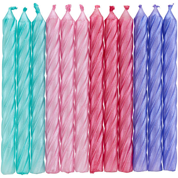 Wilton Teal, Pink and Purple Metallic Birthday Candles, 12-Count