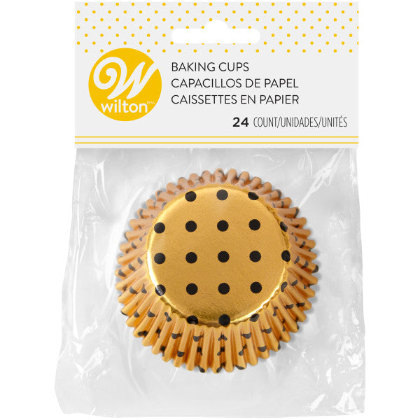 Wilton Gold Foil with Black Polka Dots Cupcake Liners, 24-Count