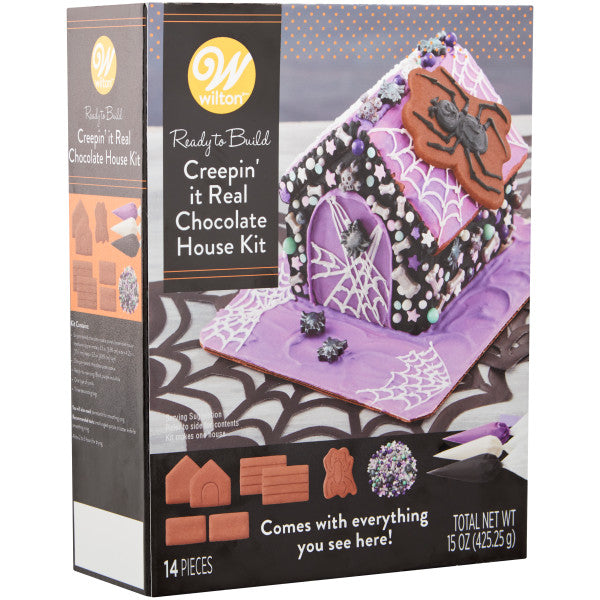 Wilton Ready-to-Build Creepin' it Real Chocolate Cookie House Kit, 14-Piece