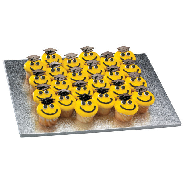 Graduation Black Metallic Hat Cupcake Cake Pics - set of 12