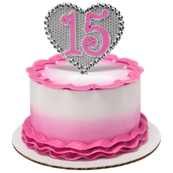 15 Birthday Quinceañera Pink or Purple Milestone Monogram Cake Kit Topper