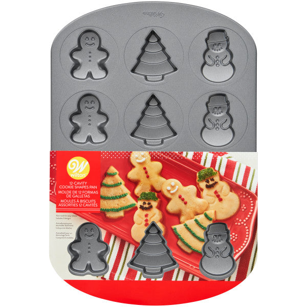 Wilton Non-Stick Christmas Cookie Shapes Pan, 12-Cavity (Gingerbread Man, Tree, Snowman)