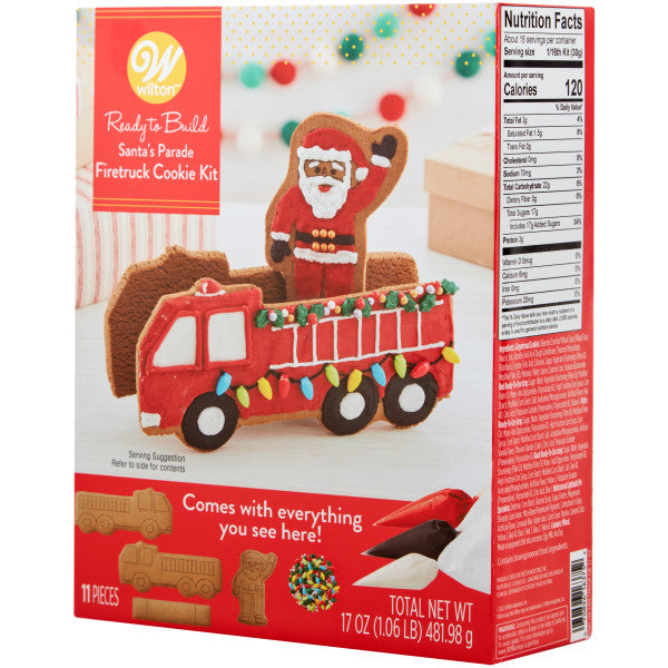 Wilton Ready-to-Build Santa's Parade Firetruck Gingerbread Cookie Kit, 11-Piece