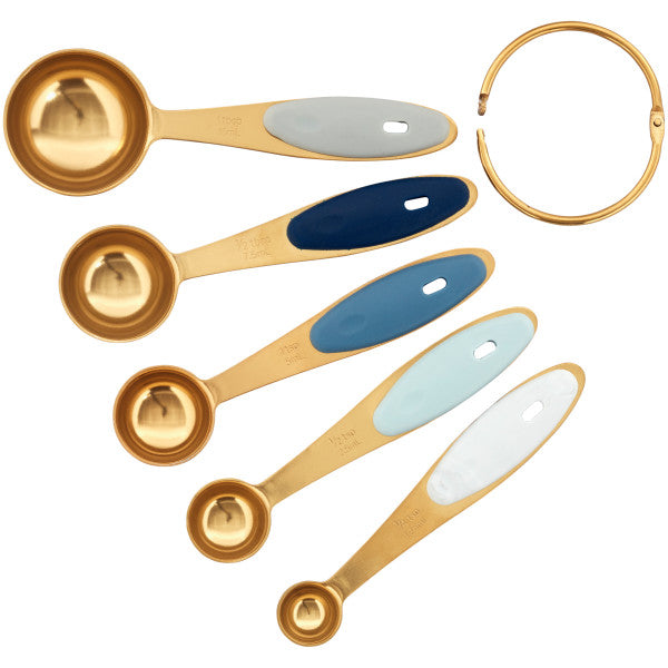 Wilton Navy and Gold Nesting Measuring Spoons with Snap-On Ring, 5-Count