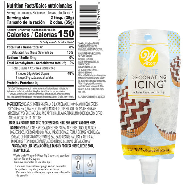 Wilton White Icing Pouch with Tips, 8 oz.