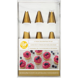 Wilton Navy Blue and Gold Piping Tips and Cake Decorating Supplies Set, 17-Piece