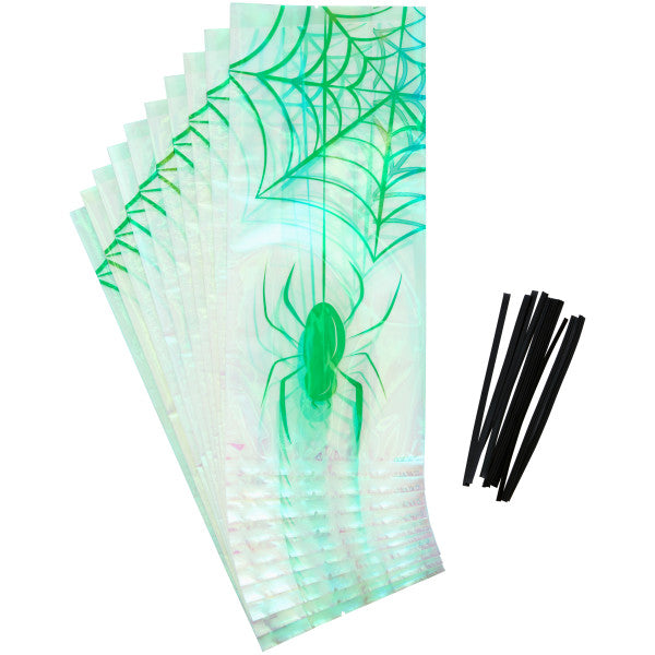 Wilton Clear Spider Web Iridescent Halloween Treat Bags and Ties, 10-Count