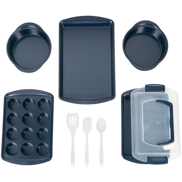 Wilton Diamond-Infused Non-Stick Navy Blue Baking Set, 9-Piece