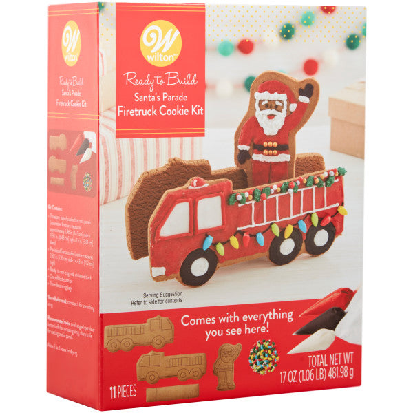 Wilton Ready-to-Build Santa's Parade Firetruck Gingerbread Cookie Kit, 11-Piece