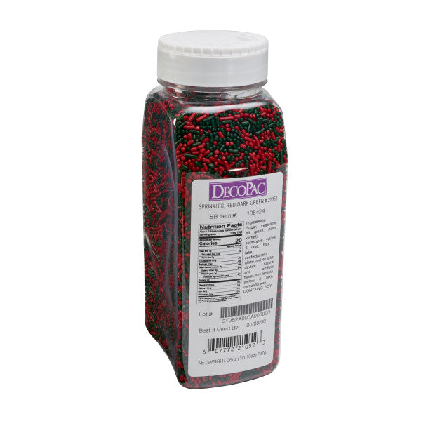 DecoPac Red and Green Jimmies Sprinkles 26 oz. handheld container