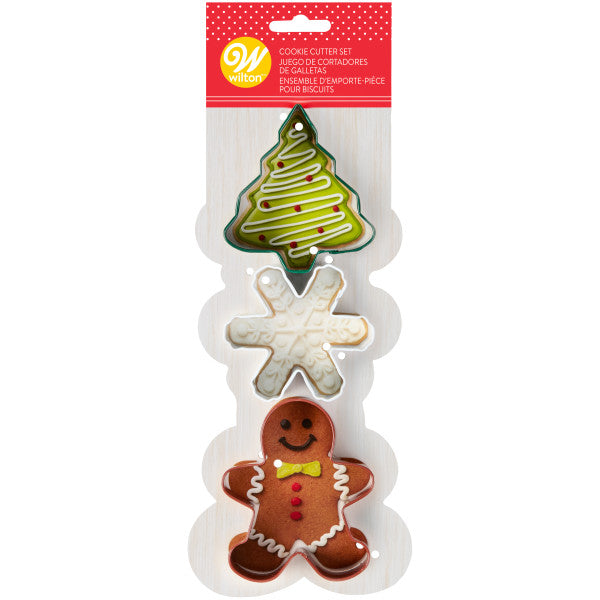 Wilton Metal Christmas Cookie Cutter Set, 3-Piece (Christmas Tree, Snowflake, Gingerbread Man)