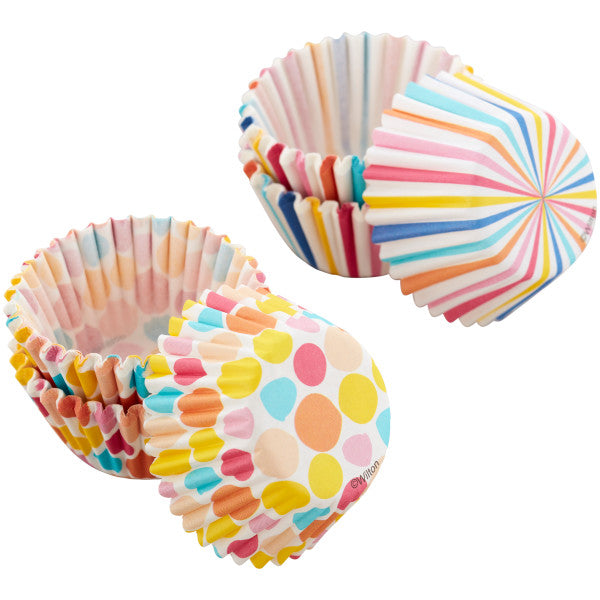 Wilton Colorful Polka Dot and Stripes Mini Baking Cups, 100-Count