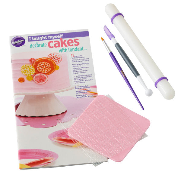 Wilton "I Taught Myself To Decorate Cakes With Fondant" Book Set - Fondant Cutter and Tools