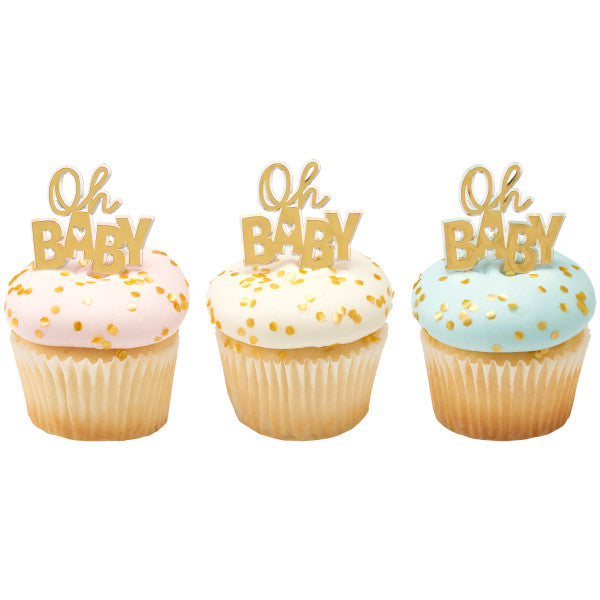 Oh Baby Shower Foil gold Cake Cupcake Rings - 12ct per order