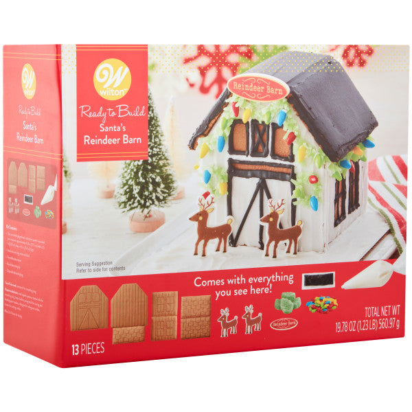Wilton Ready-to-Build Santa's Reindeer Barn Gingerbread Cookie Kit, 13-Piece