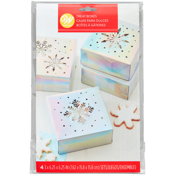 Wilton 6.5 x 6.5 x 3-Inch Iridescent Winter Snowflake Treat Box, 4-Count