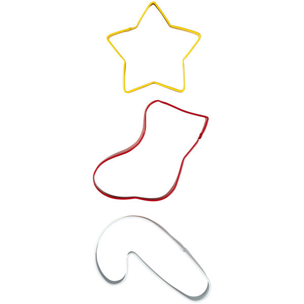 Wilton Metal Christmas Cookie Cutter Set, 3-Piece (Star, Candy Cane, Stocking)