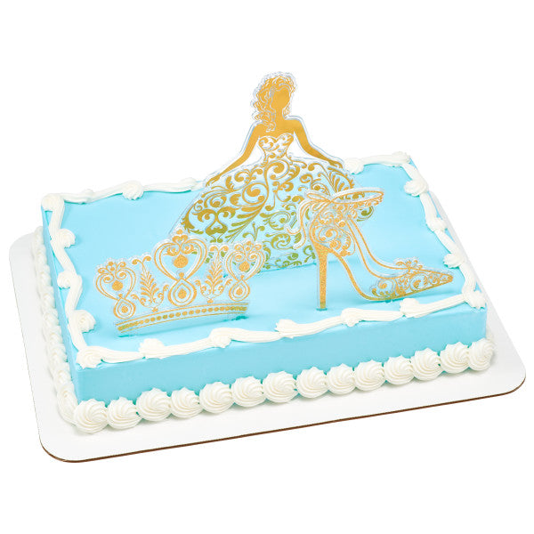 Princess, Crown and Shoe Gold Quinceañera Cake Kit Topper