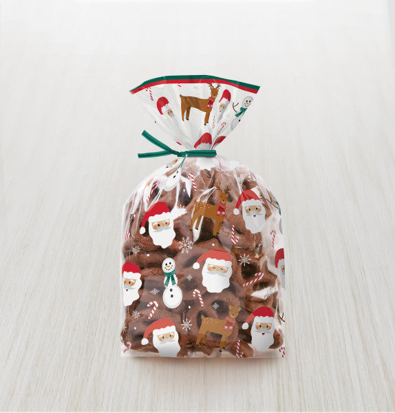 Wilton Clear Santa Claus, Reindeer and Snowman Christmas Treat Bags and Ties, 20-Count