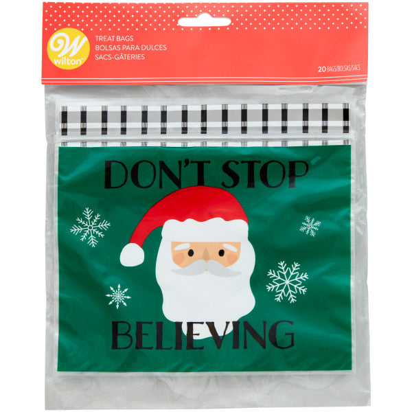 Wilton Green “Don't Stop Believing" Santa Claus Resealable Treat Bags, 20-Count