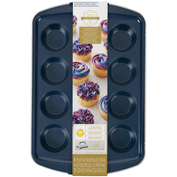 Wilton Diamond-Infused Non-Stick Navy Blue Muffin and Cupcake Pan, 12-Cup