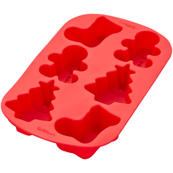 Wilton 6 Cavity Red Christmas Tree Silicone Mold